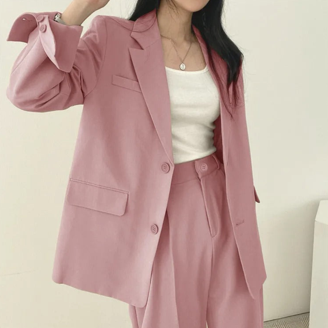 Gestructureerde en chique dames set met comfortabele blazer en broek