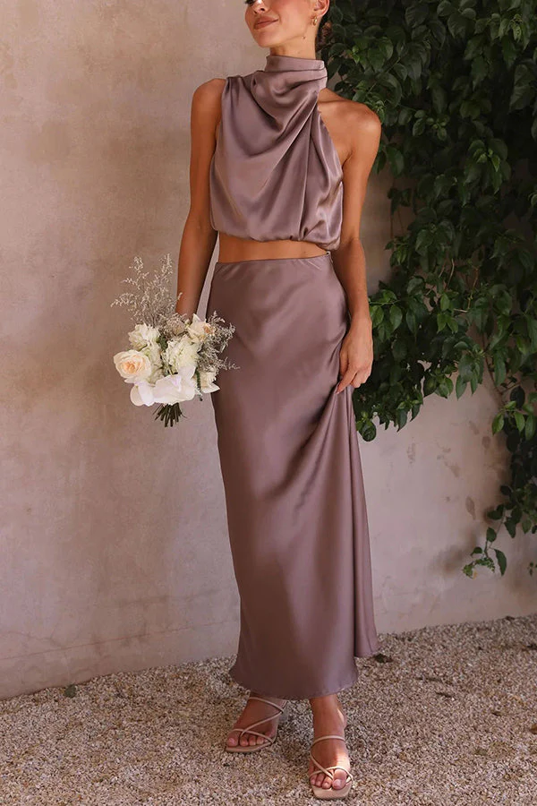 Pammie | Satijnen Halter Set met Maxi Rok