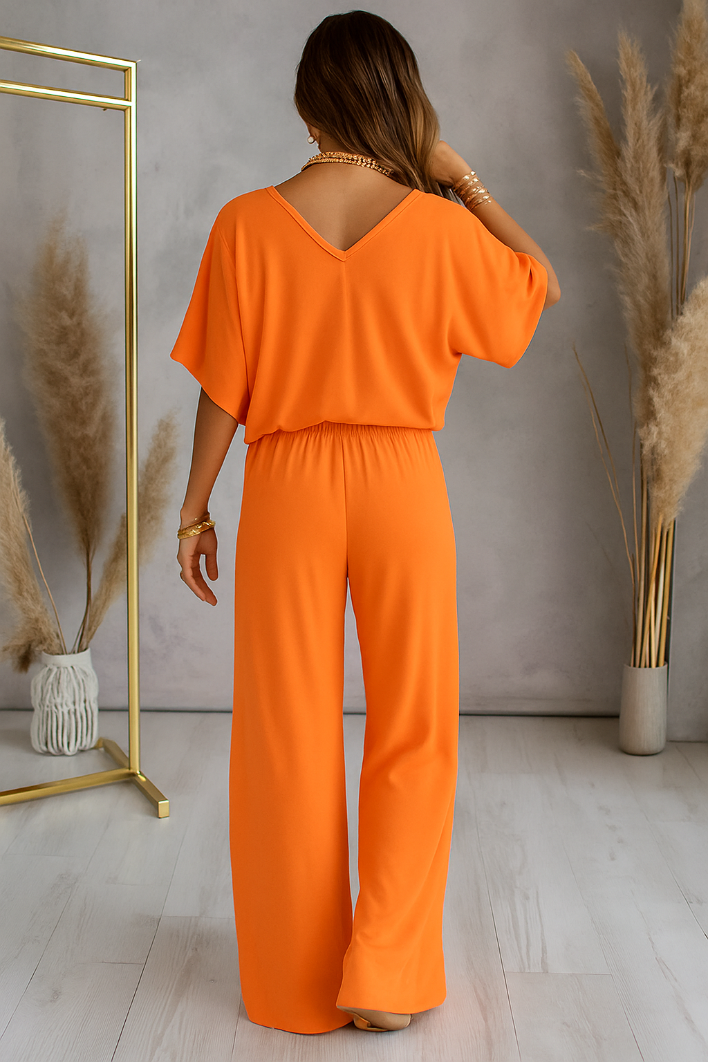 Jaantje | Zomerse Lounge Set met Wijde Broek en V-Hals Top