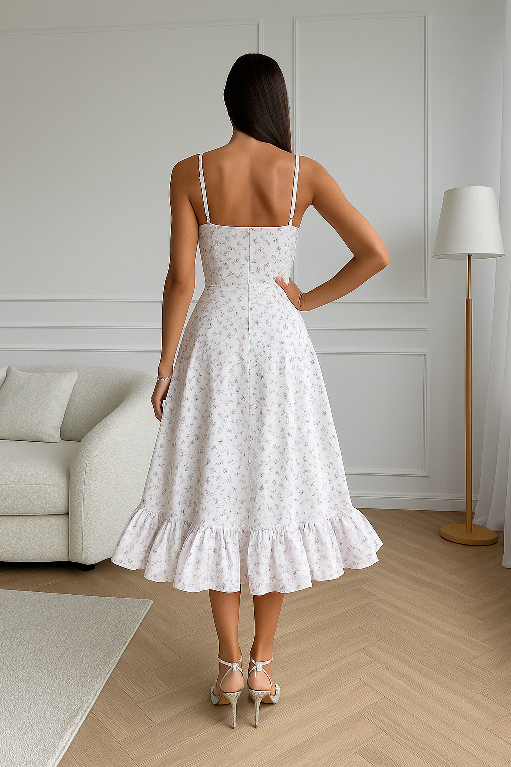 Ester | Romantische Bloemenprint Midi Jurk