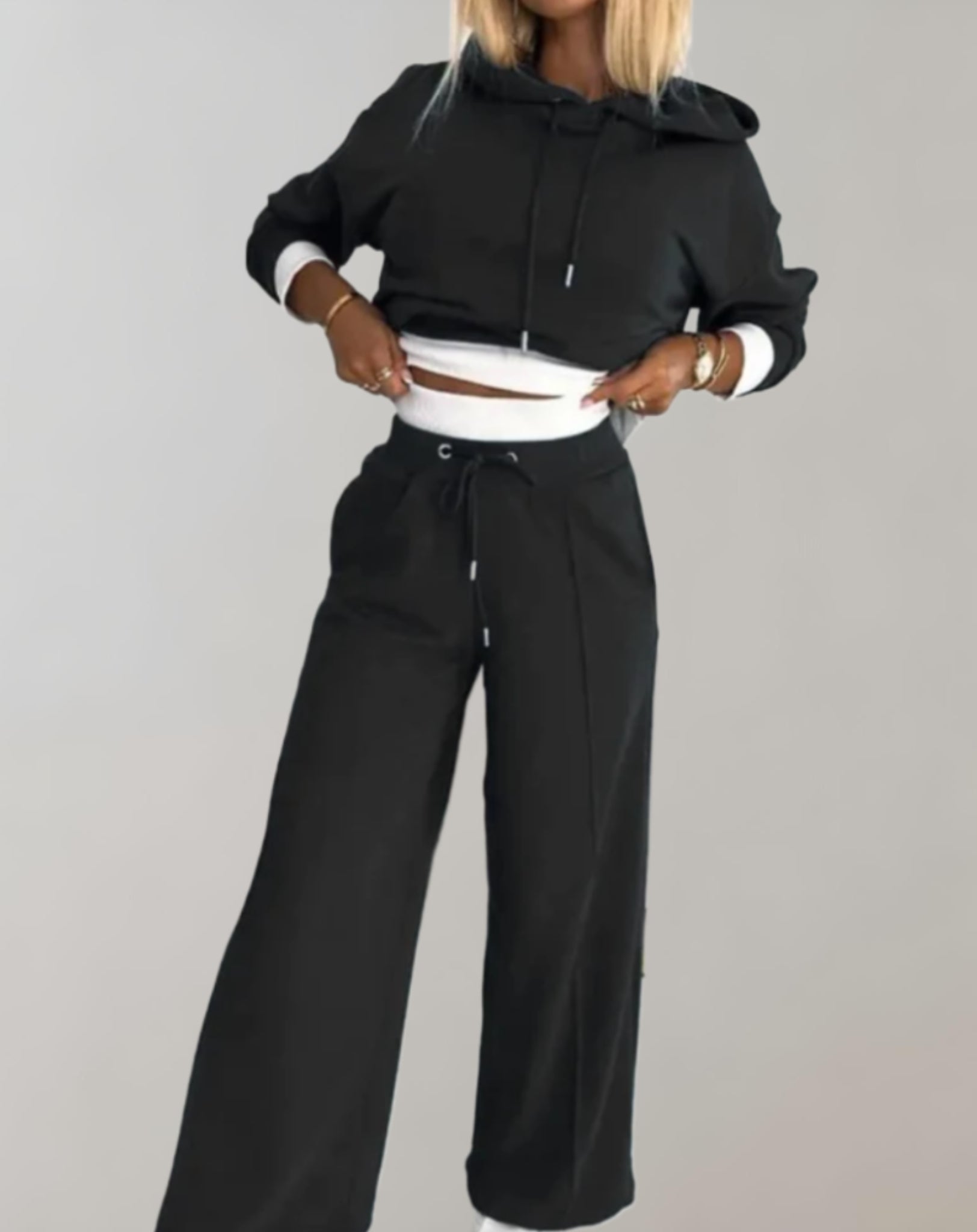 Stijlvol comfortabel dames loungepak met wijde broek