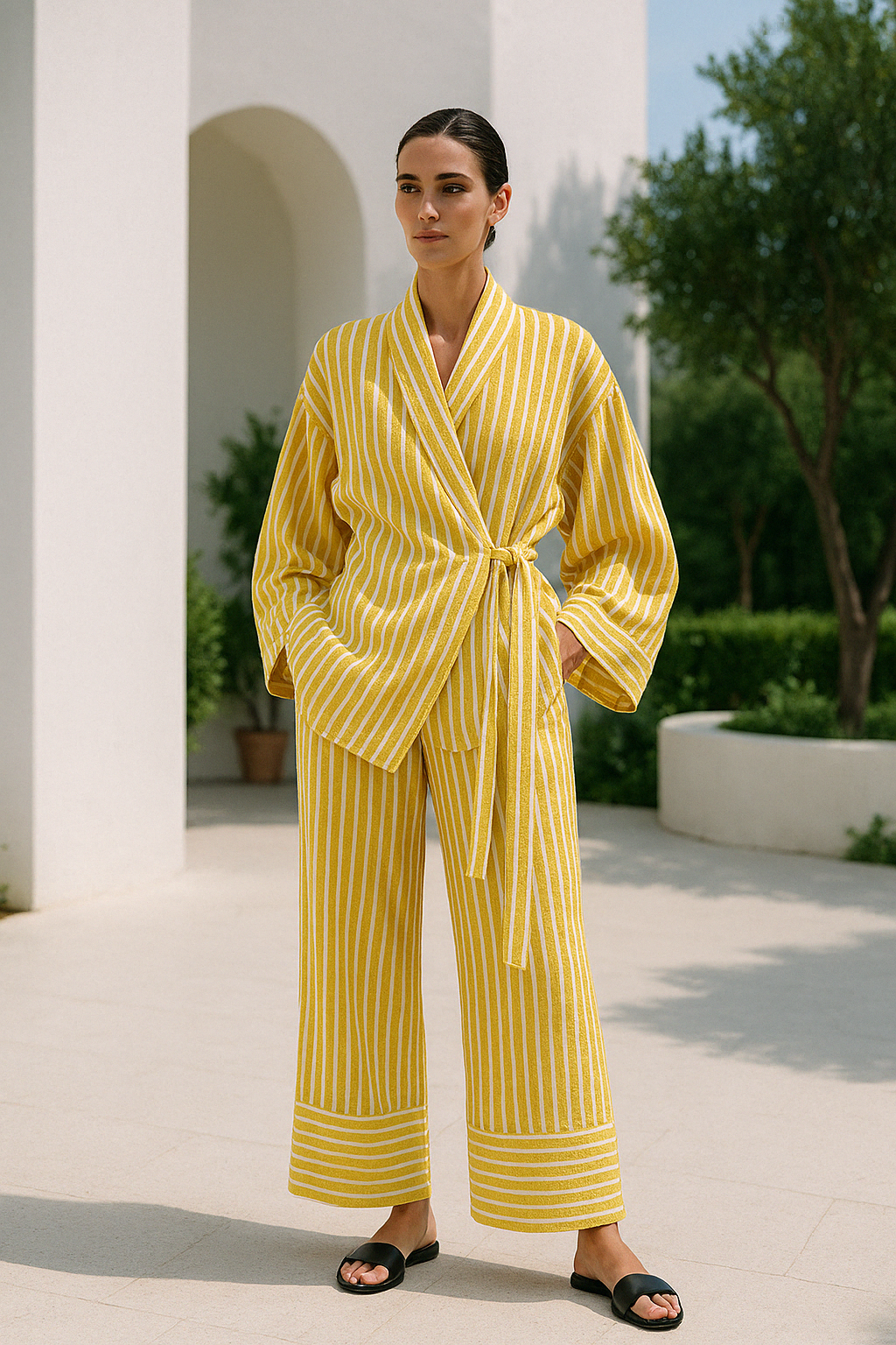 Jandy | Gestreept Loungewear Set met Kimono Touch