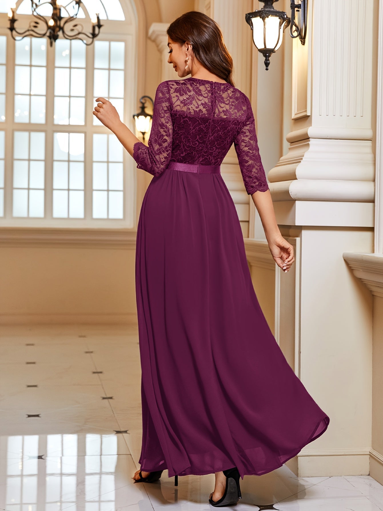 Jona | Elegante Maxi Jurk met Kantdetails
