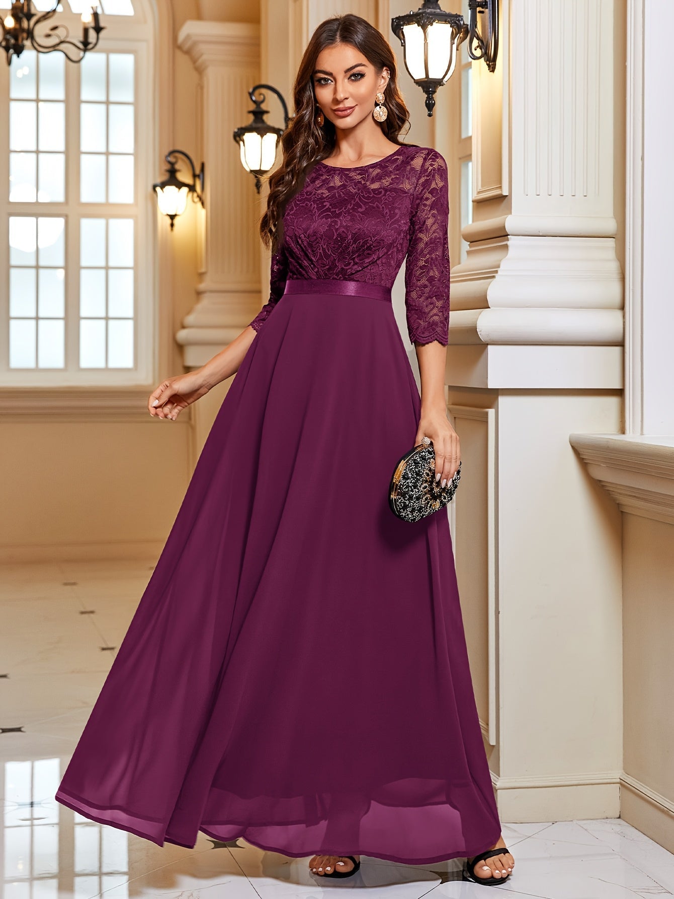 Jona | Elegante Maxi Jurk met Kantdetails
