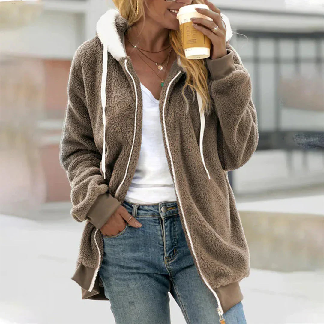 Trendy Zachte Vrouwen Teddy Vest met Rits en Capuchon