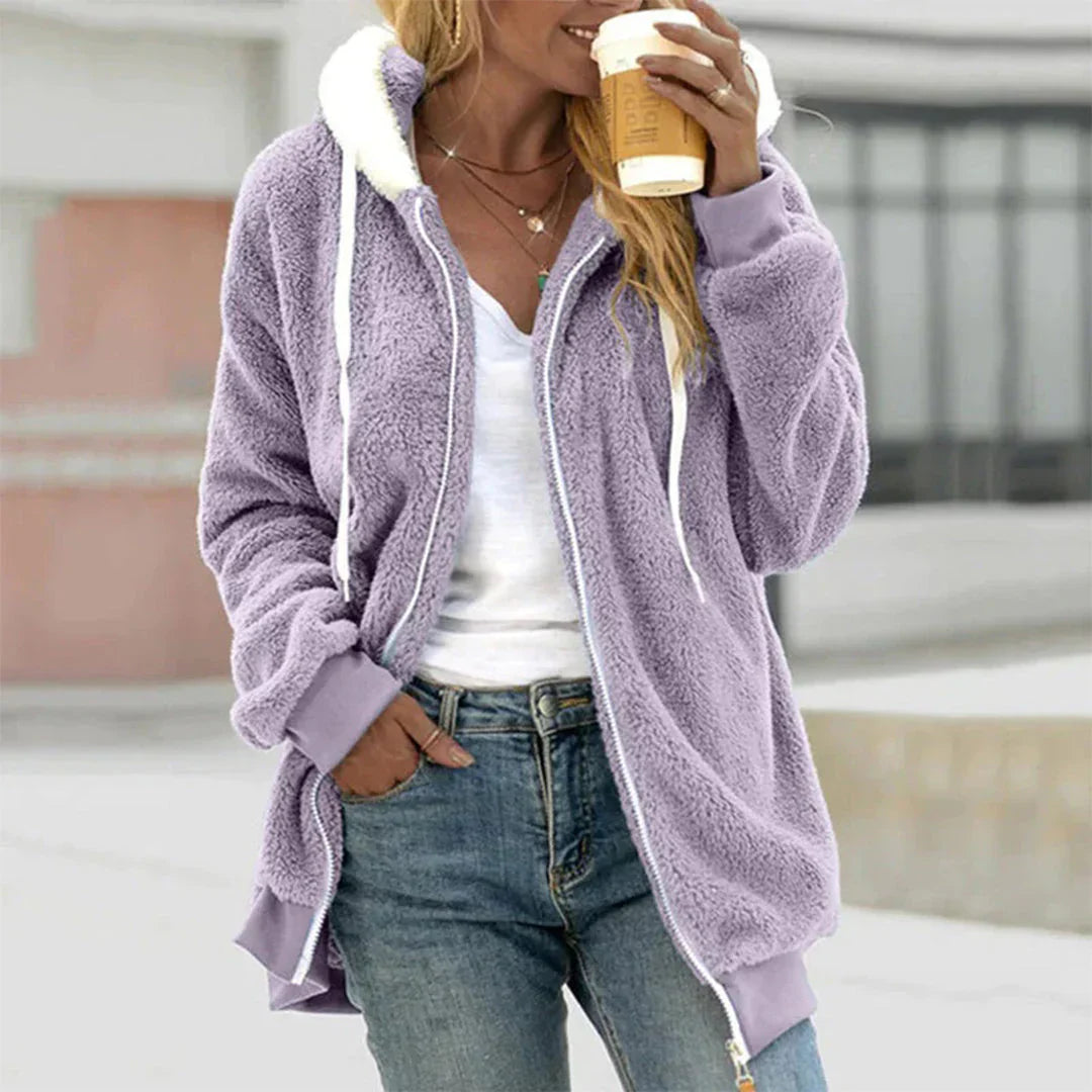Trendy Zachte Vrouwen Teddy Vest met Rits en Capuchon