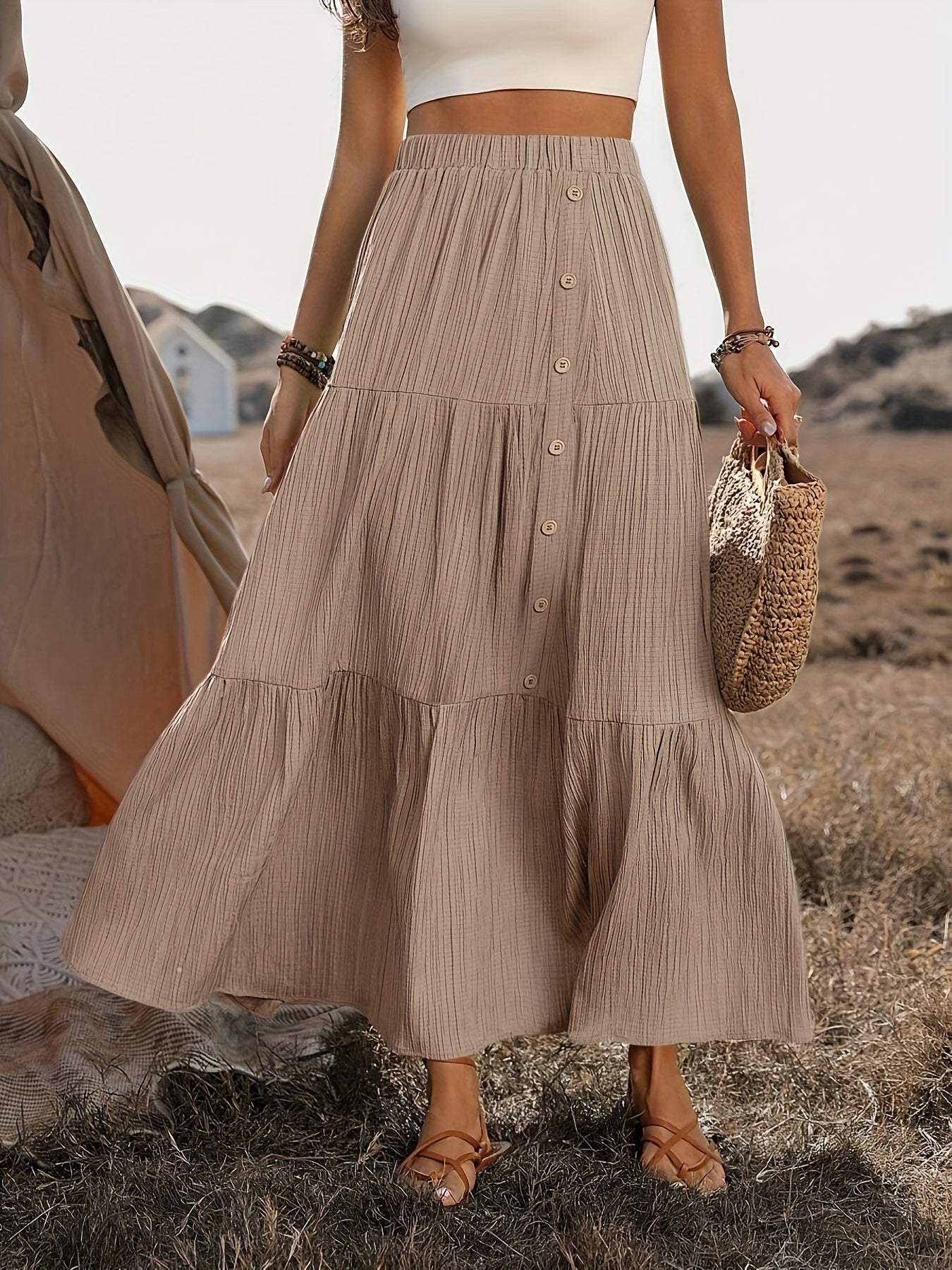 Cedra | Zomerse Maxi Rok met Knoopsluiting en A-Lijn Model