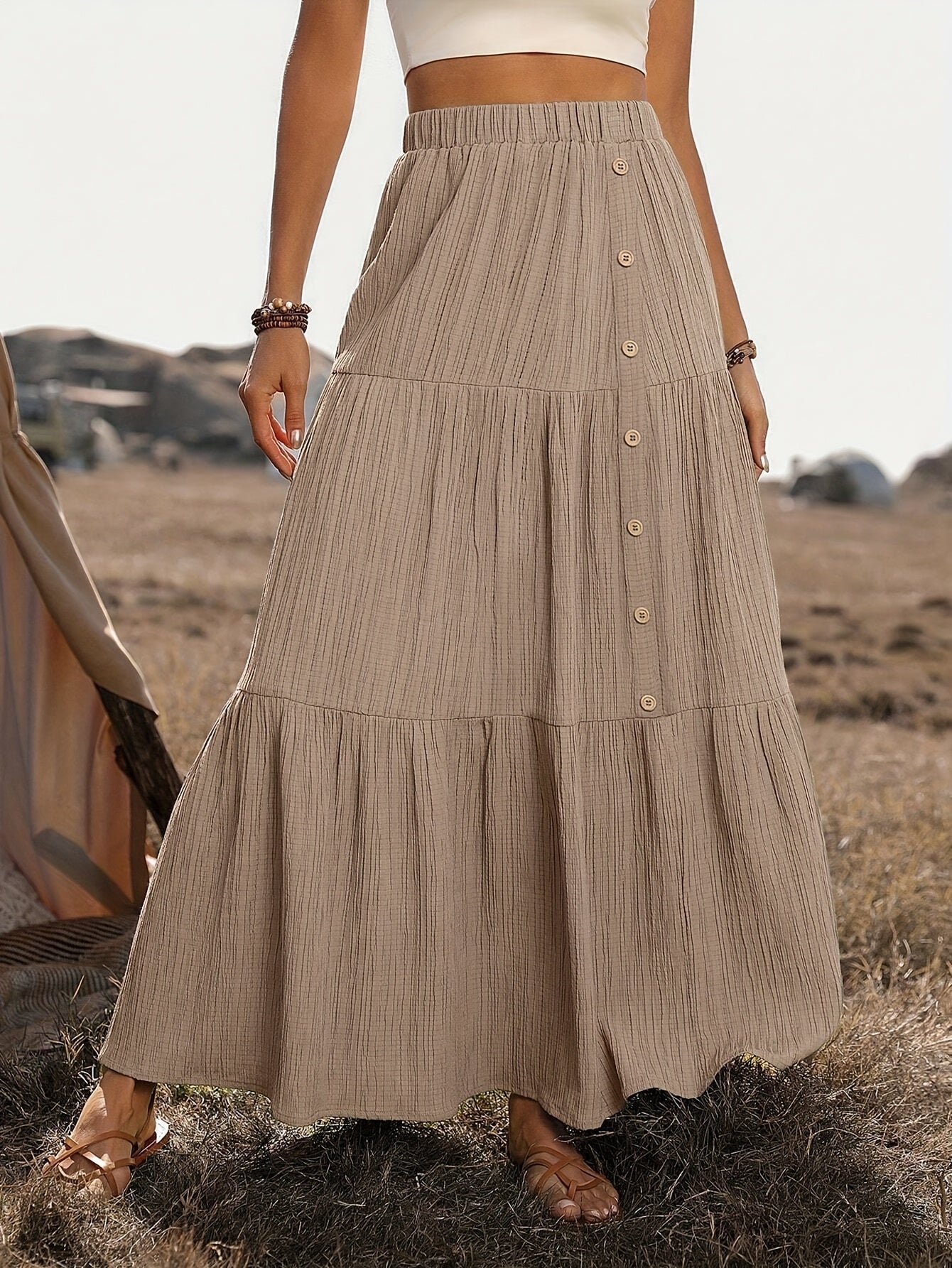 Cedra | Zomerse Maxi Rok met Knoopsluiting en A-Lijn Model