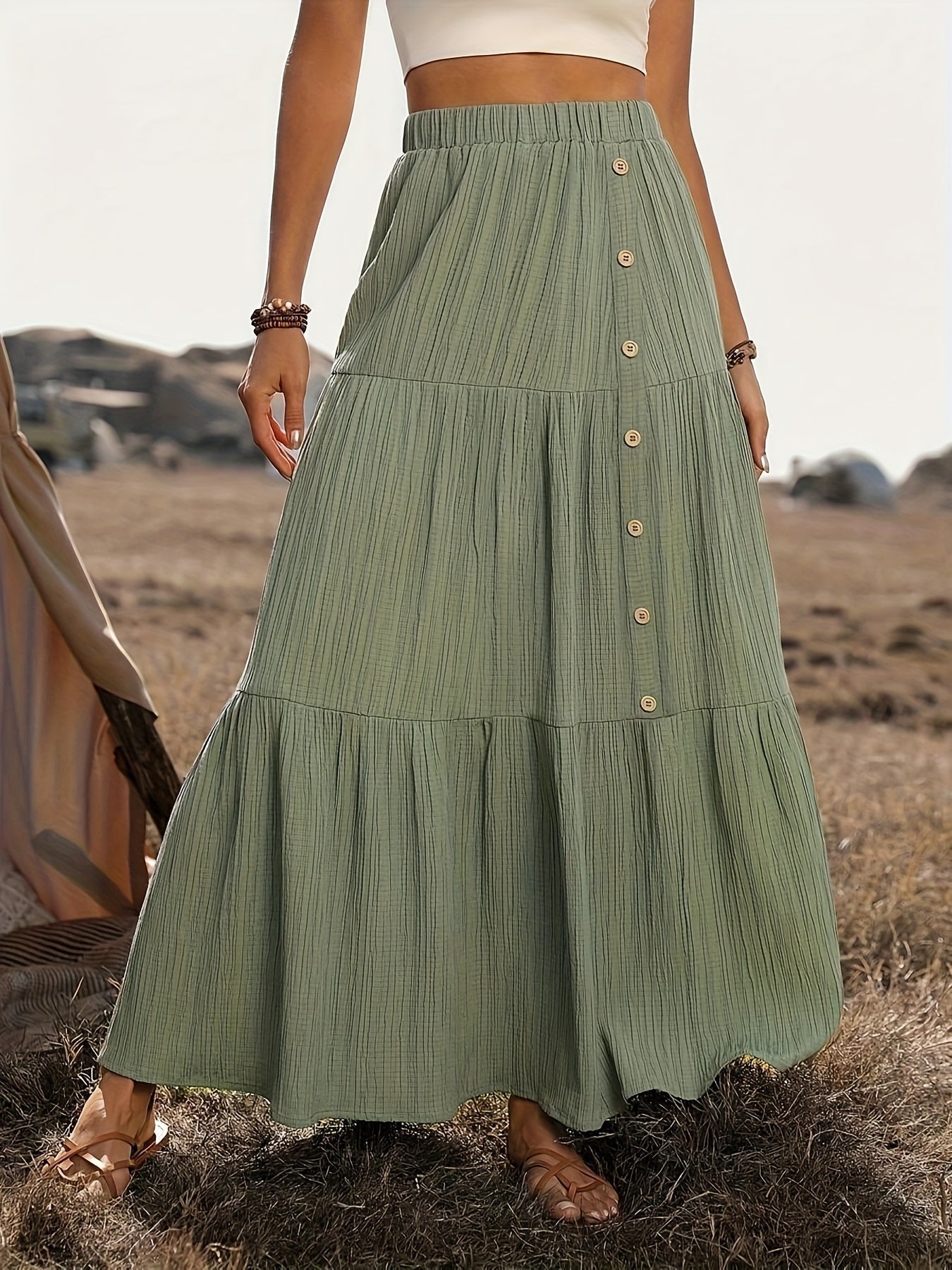 Cedra | Zomerse Maxi Rok met Knoopsluiting en A-Lijn Model