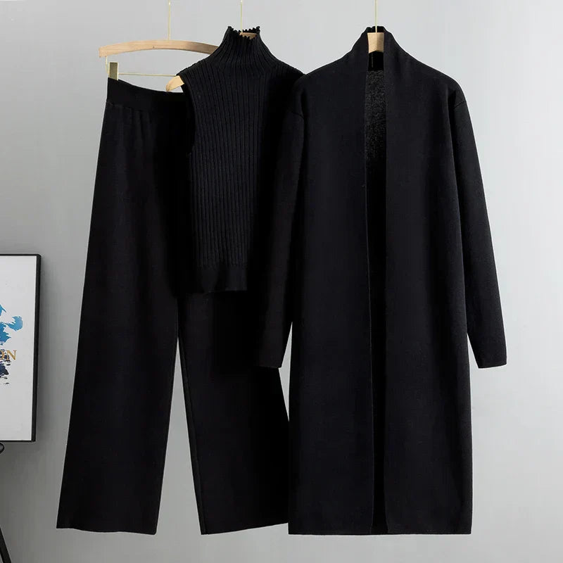 Zachte en comfortabele dames set met chique lange jas
