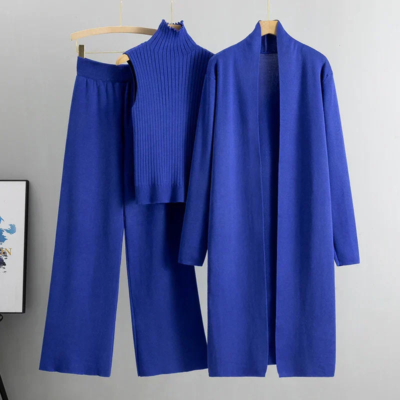 Zachte en comfortabele dames set met chique lange jas