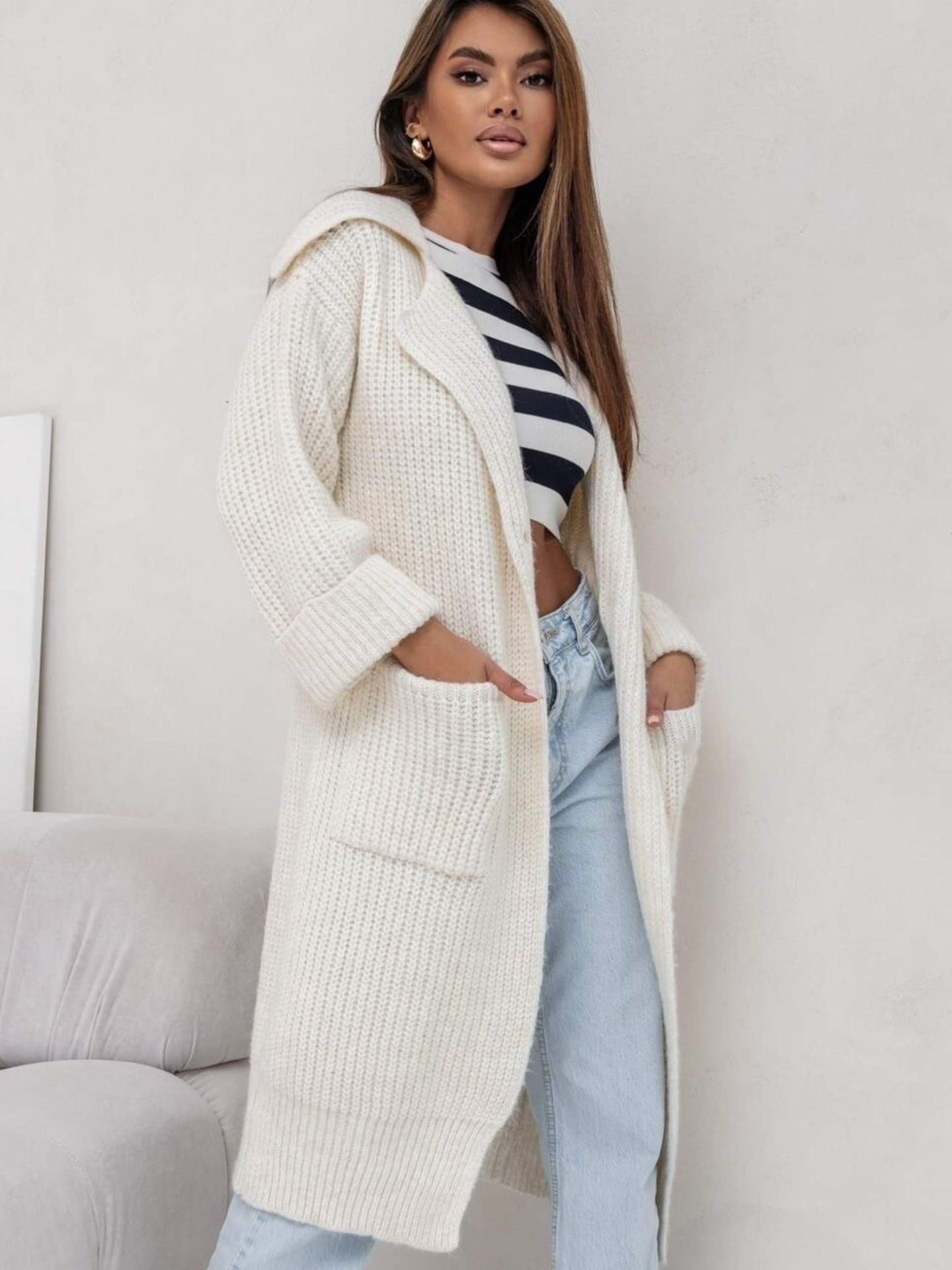 Trendy Lange Oversized Dames Cardigan met Zakken