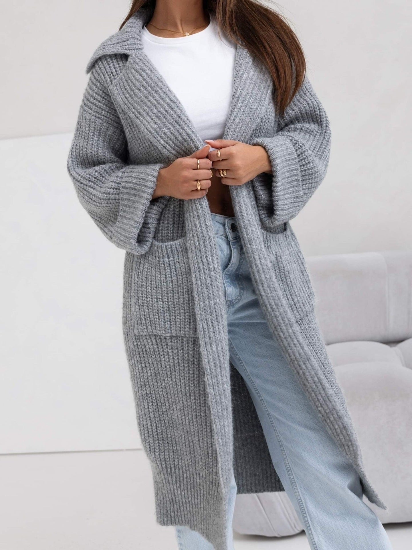 Trendy Lange Oversized Dames Cardigan met Zakken
