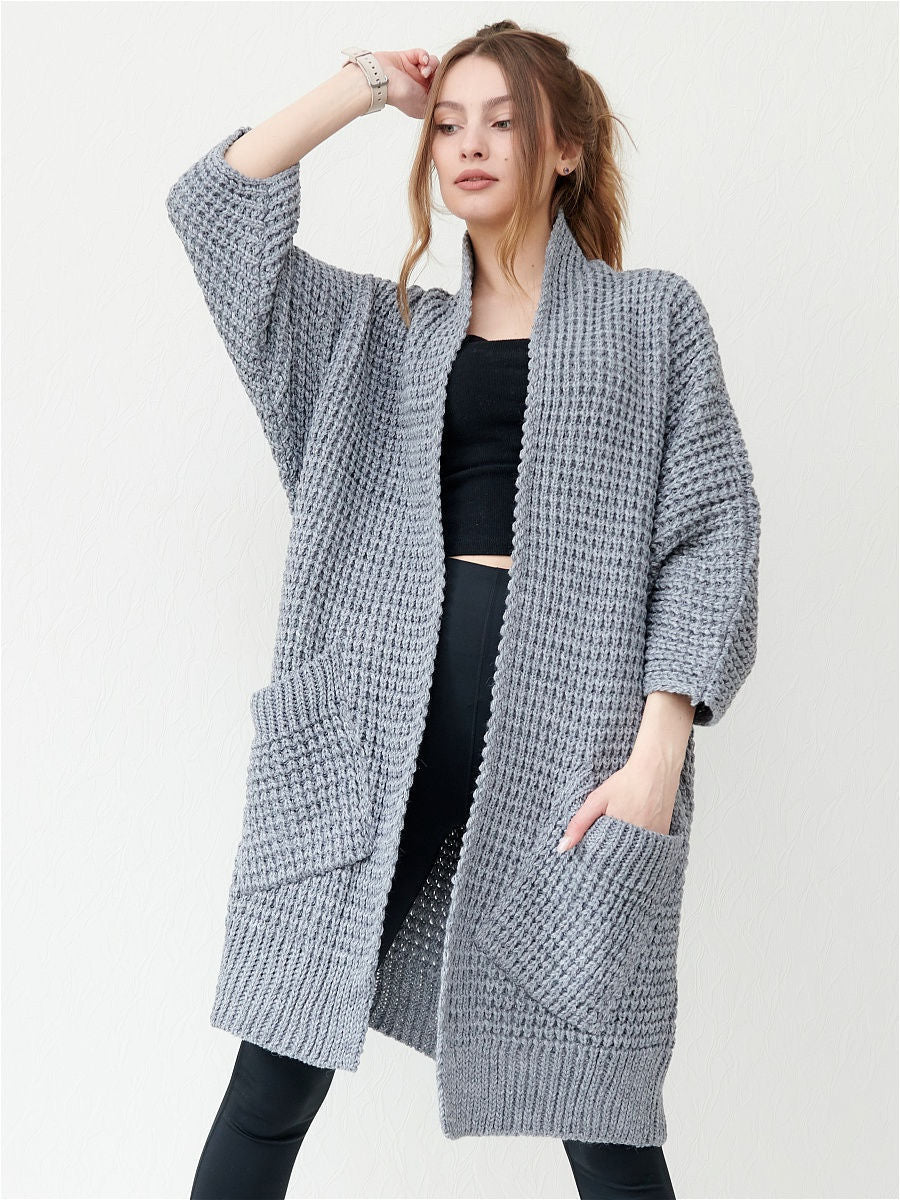 Trendy Oversized Warme Dames Cardigan met Zakken