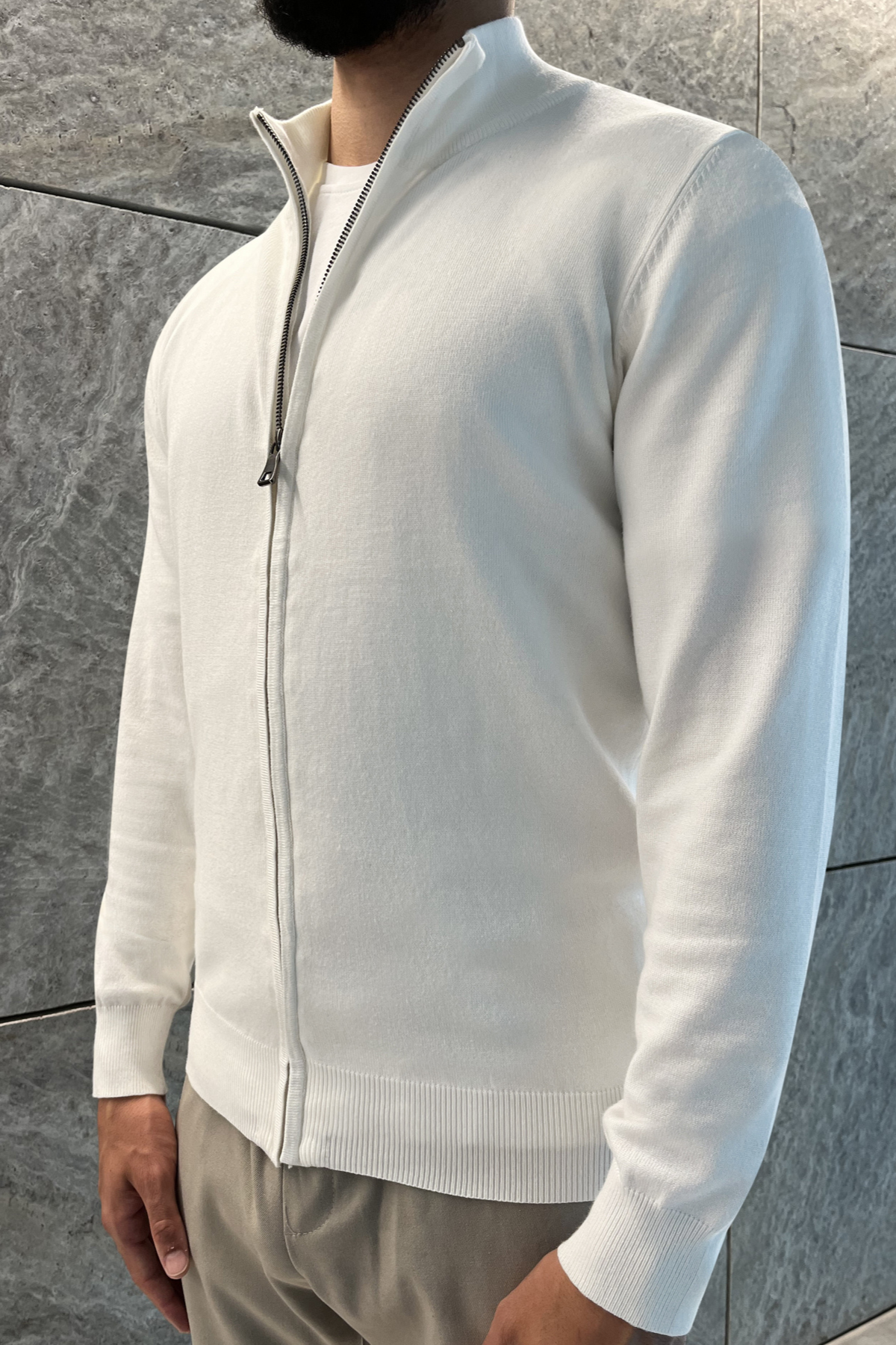 Faro Full Zip Sweater - Wit