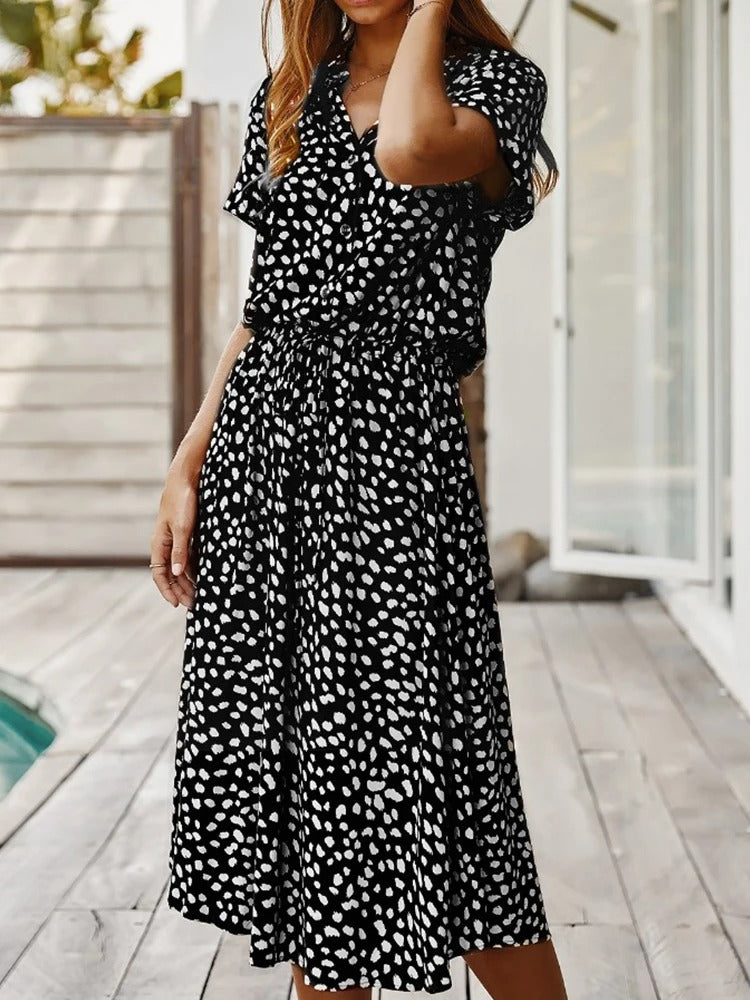 Jaena | Jurk met Striklint en Elegante Print