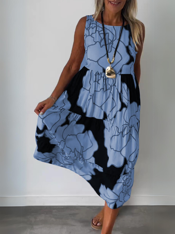 Marga | Mouwloze Midi Jurk met Abstracte Print