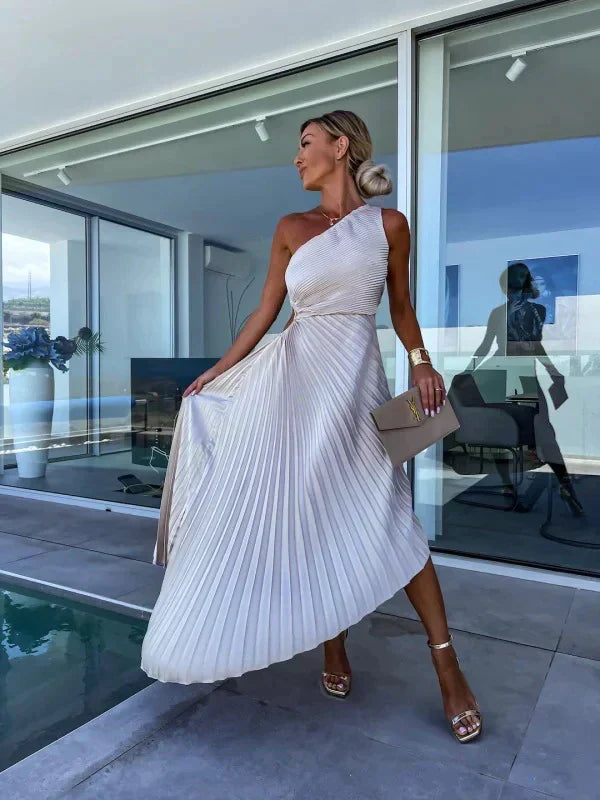 Isadora| Asymmetrische Geplisseerde Dames Maxi Jurk