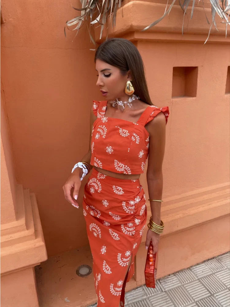 Yvette | Zomerse Crop Top en Rok Set