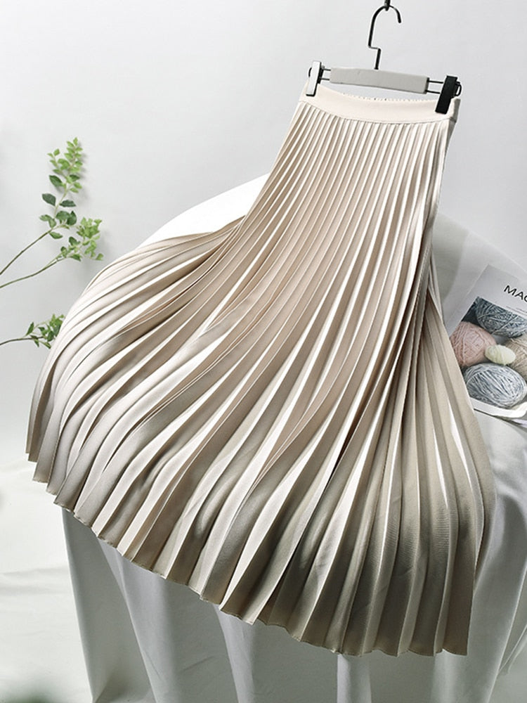 Levi | Glanzende Plissé Rok met Hoge Taille