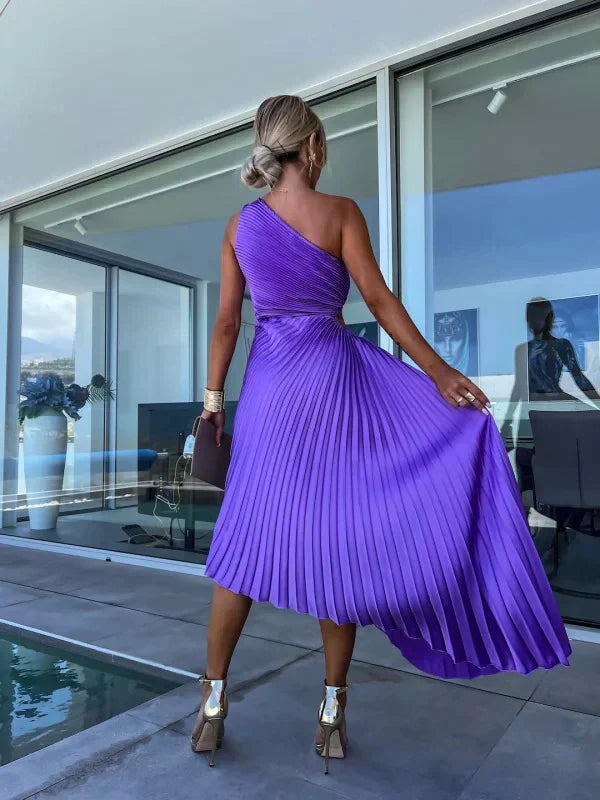Isadora| Asymmetrische Geplisseerde Dames Maxi Jurk