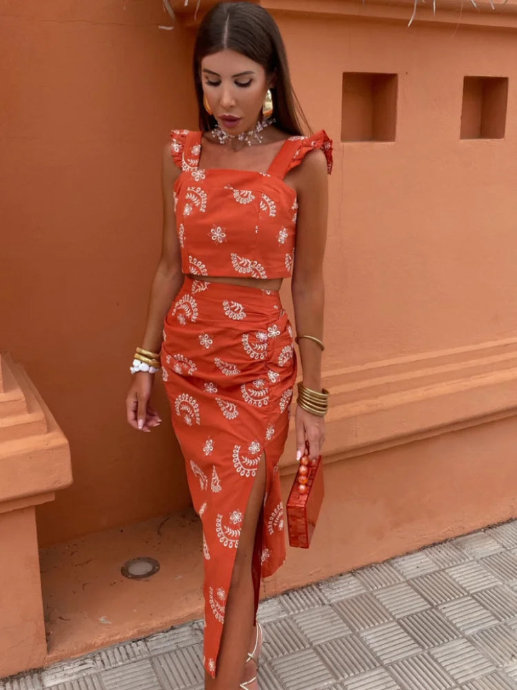 Yvette | Zomerse Crop Top en Rok Set