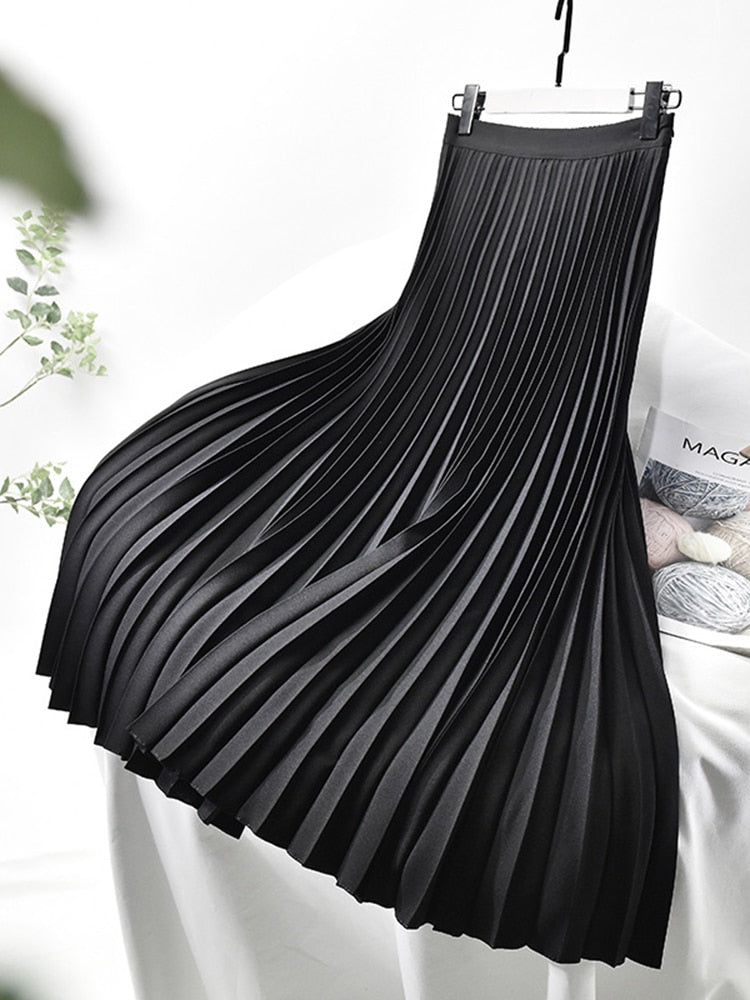 Levi | Glanzende Plissé Rok met Hoge Taille
