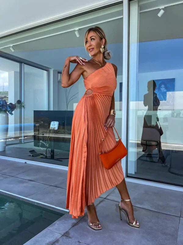 Isadora| Asymmetrische Geplisseerde Dames Maxi Jurk