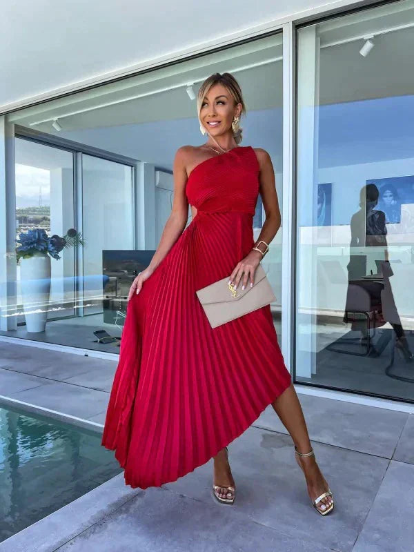 Isadora| Asymmetrische Geplisseerde Dames Maxi Jurk