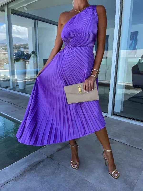Isadora| Asymmetrische Geplisseerde Dames Maxi Jurk