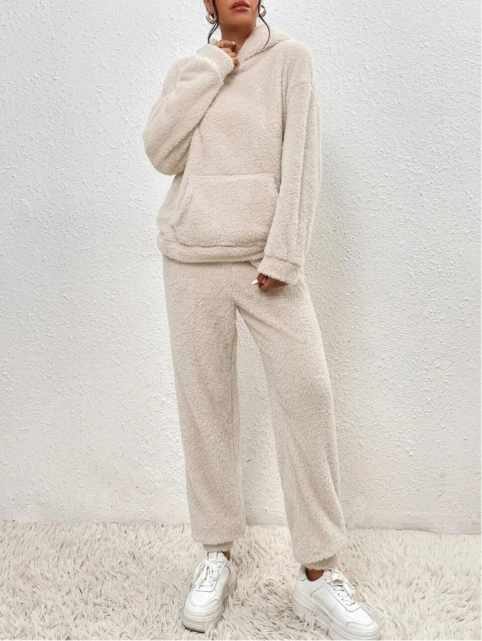 Zachte Dames Teddy Loungewear Set Met Hoodie