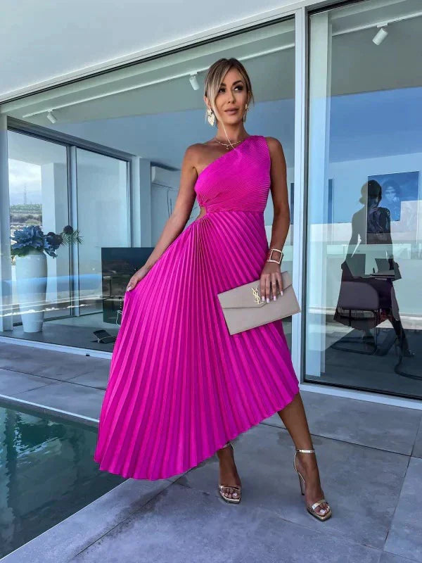 Isadora| Asymmetrische Geplisseerde Dames Maxi Jurk