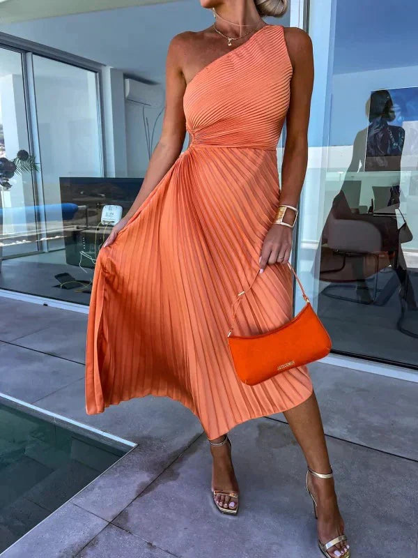 Isadora| Asymmetrische Geplisseerde Dames Maxi Jurk
