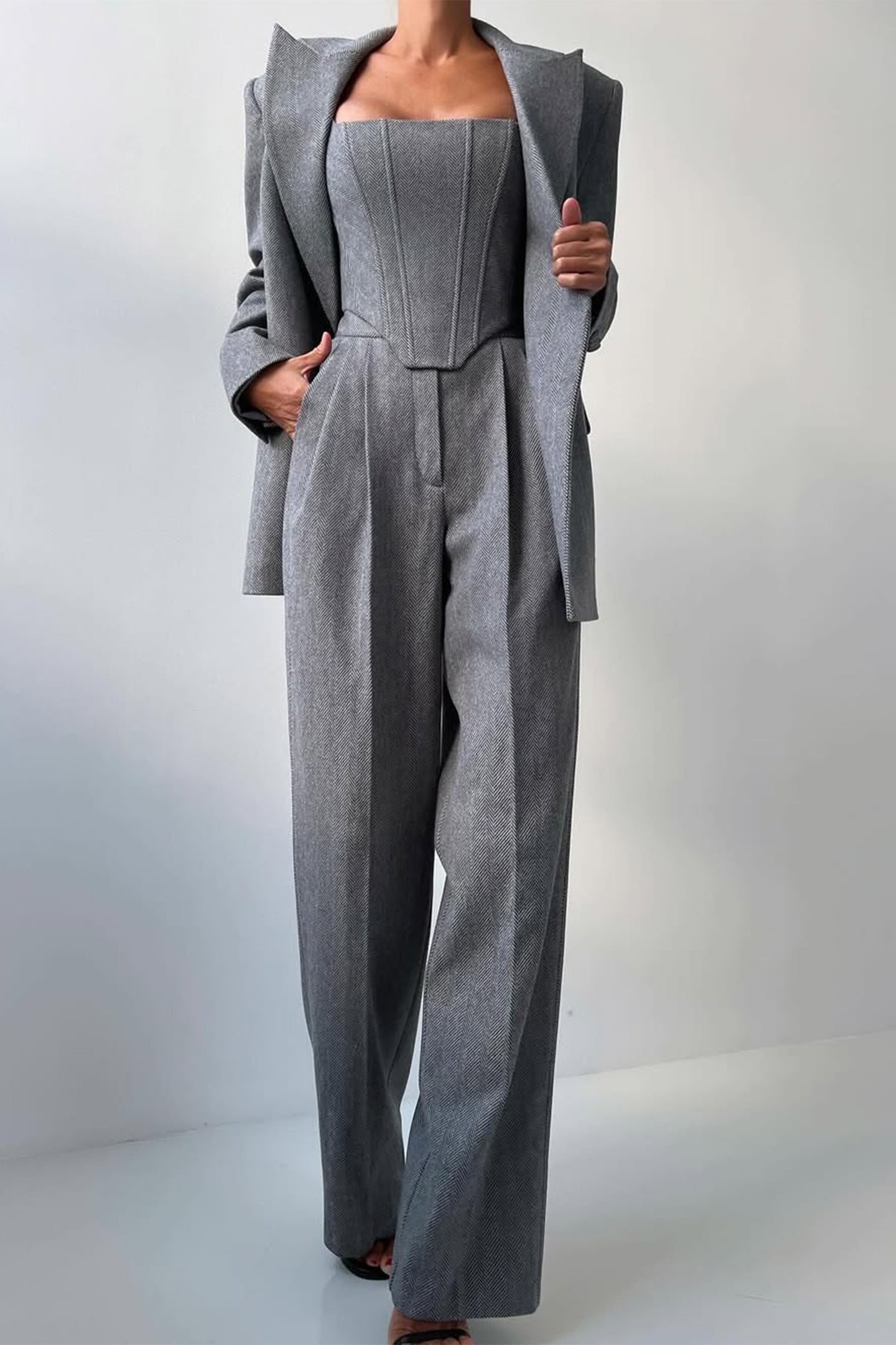 Stijlvolle gestructureerde dames set met luxe blazer en pantalon