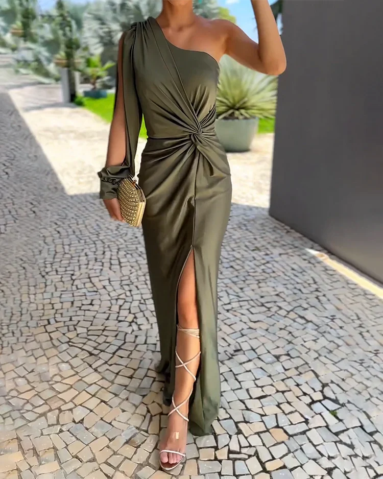 Monica | Luxe One-Shoulder Jurk met Elegante Split