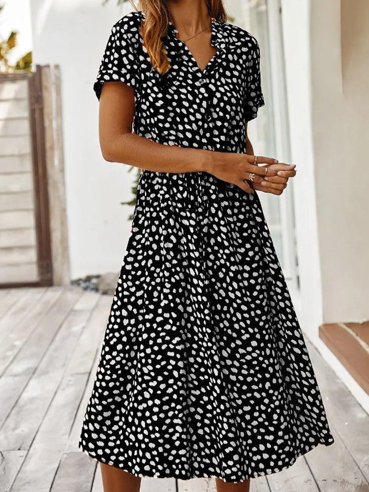 Jaena | Jurk met Striklint en Elegante Print