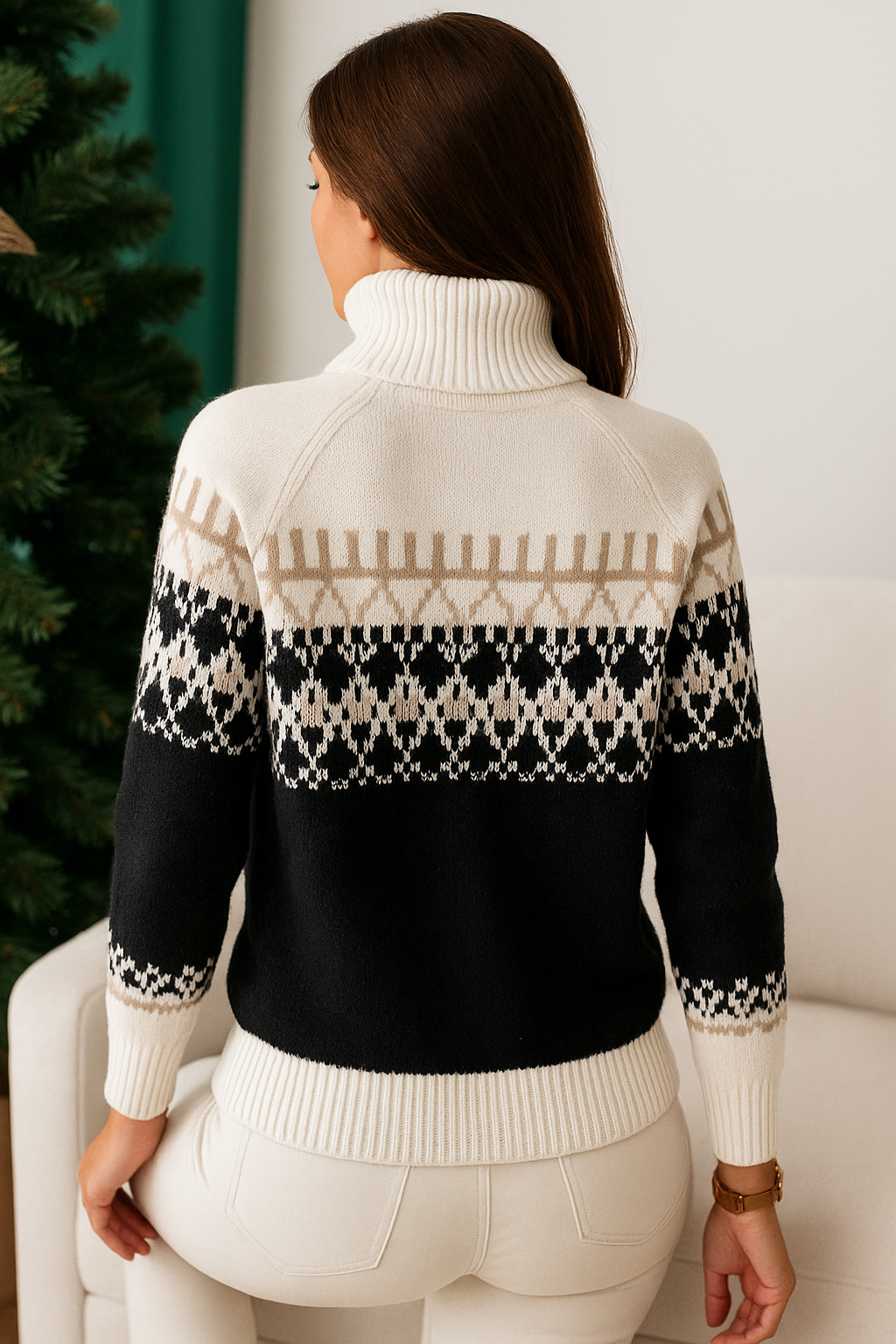 Warme Zachte Elegante Dames Trui Met Hoge Coltrui