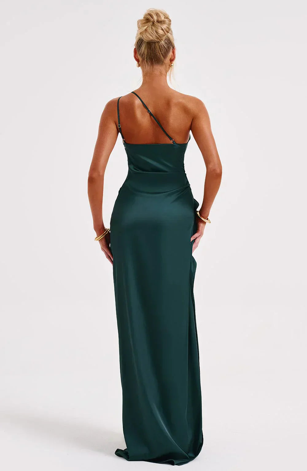 Jadey | Satijnen One-Shoulder Avondjurk met Hoge Split