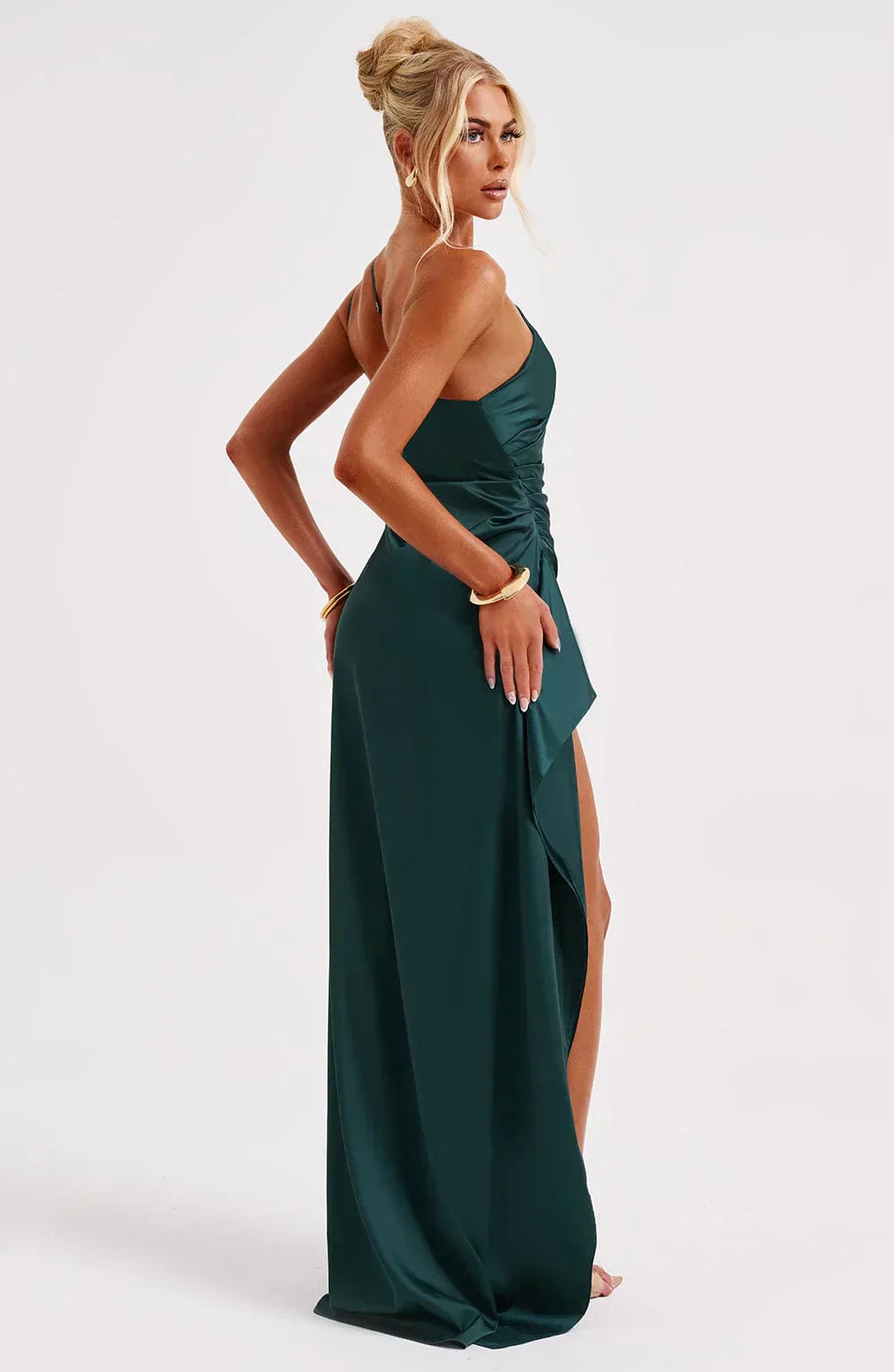 Jadey | Satijnen One-Shoulder Avondjurk met Hoge Split