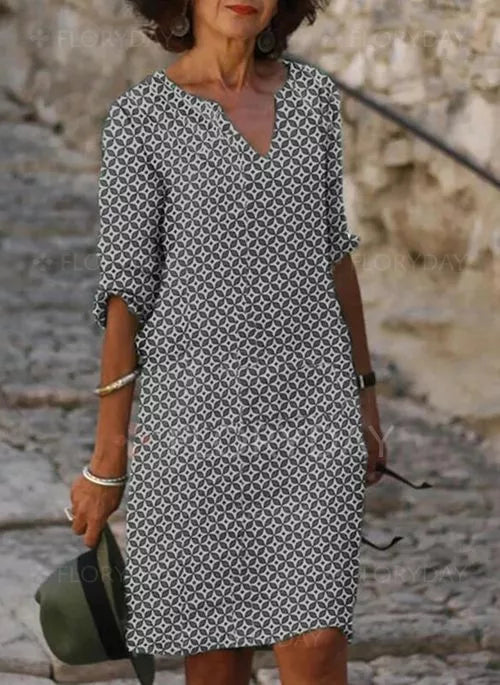 Hermina | Luchtige Zomerjurk met Print - Midi