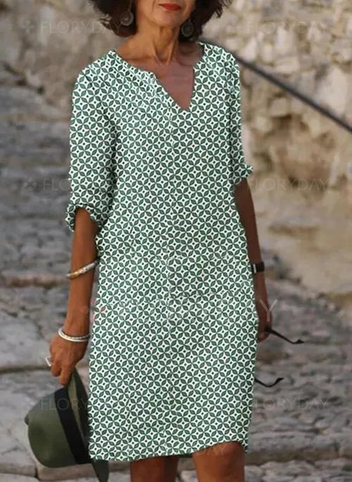 Hermina | Luchtige Zomerjurk met Print - Midi
