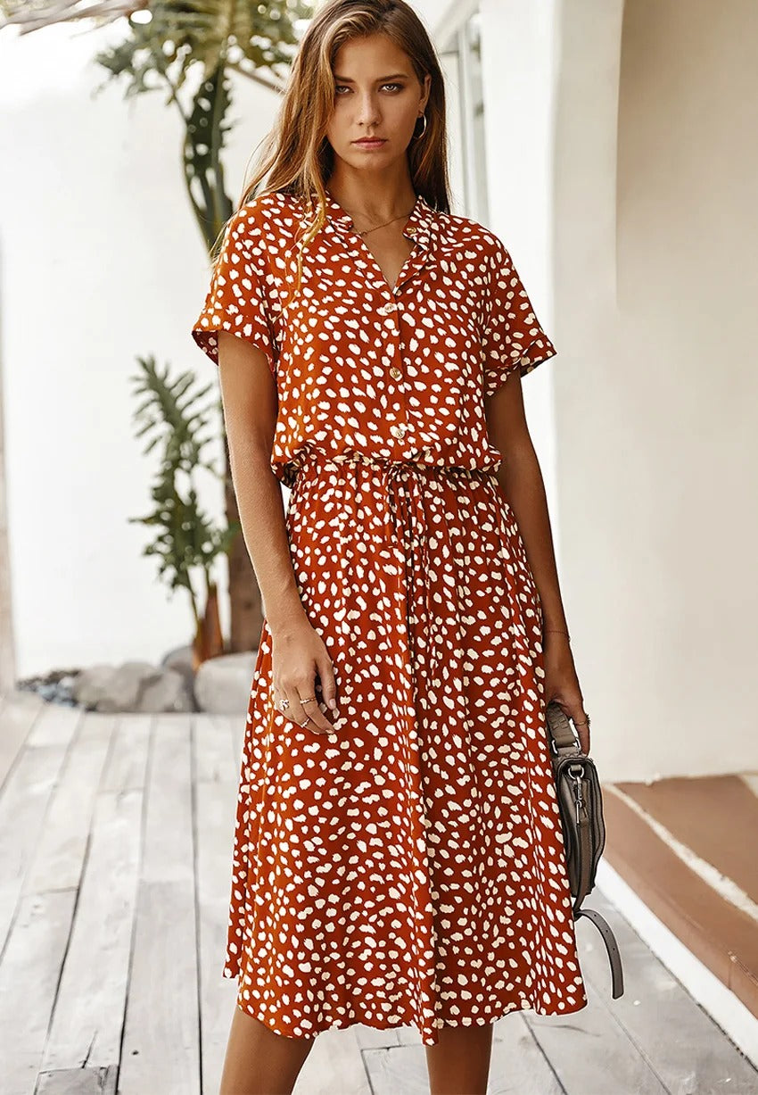 Jaena | Jurk met Striklint en Elegante Print