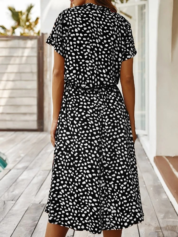 Jaena | Jurk met Striklint en Elegante Print