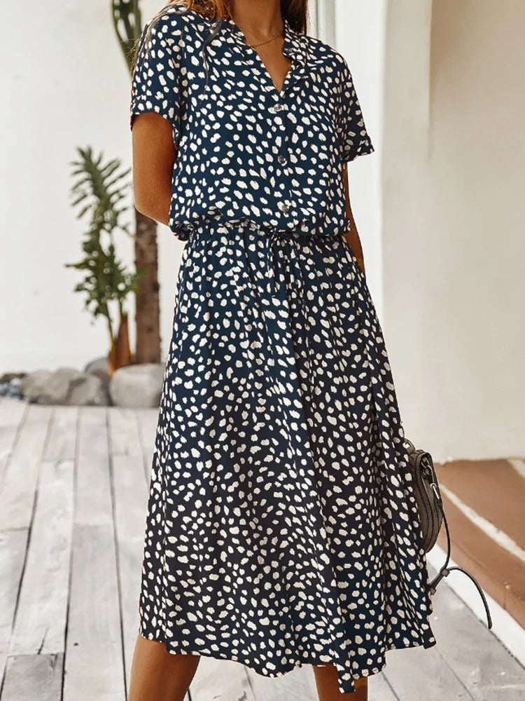 Jaena | Jurk met Striklint en Elegante Print