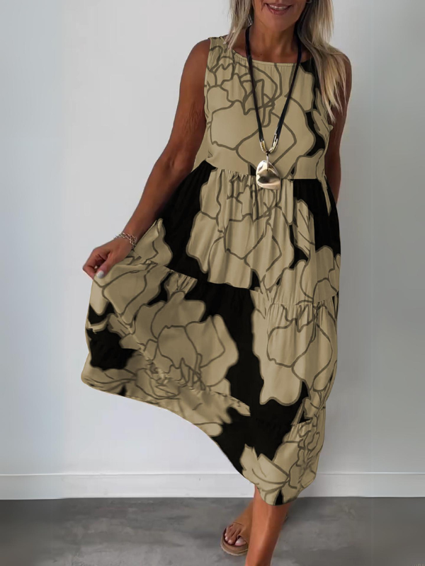 Marga | Mouwloze Midi Jurk met Abstracte Print
