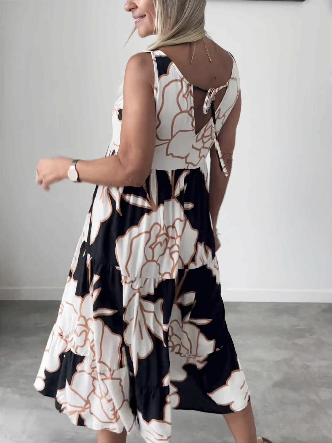 Marga | Mouwloze Midi Jurk met Abstracte Print