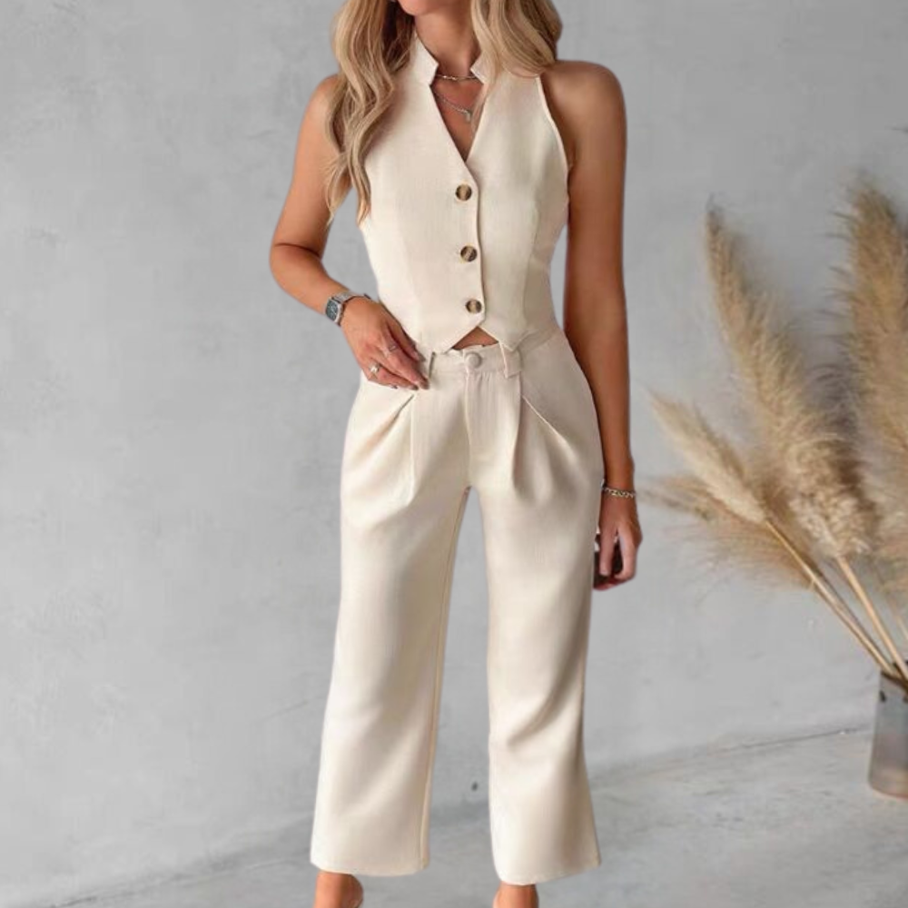 Nadine | Mouwloze Blazer Set met Wide-Leg Broek