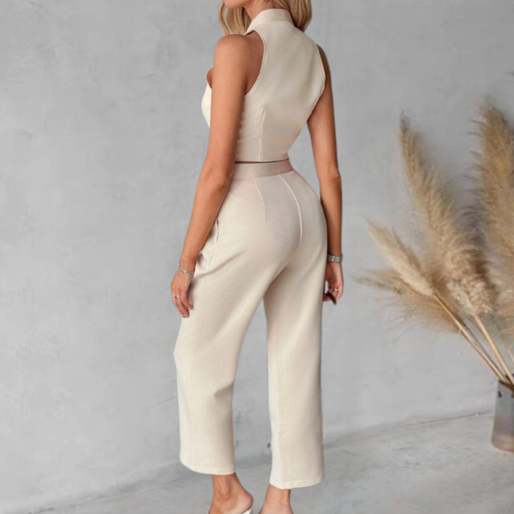 Nadine | Mouwloze Blazer Set met Wide-Leg Broek