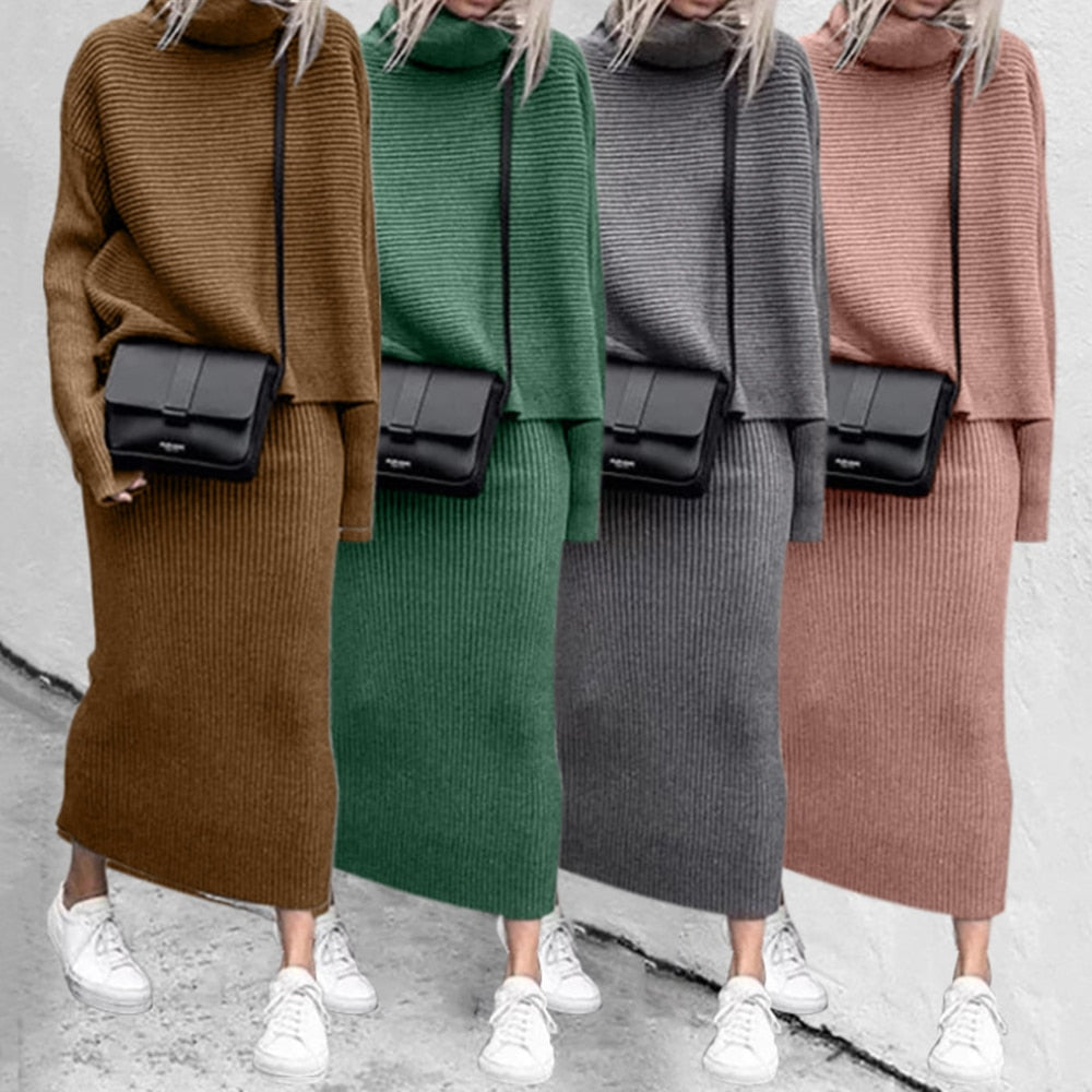 Zachte warme vrouwen set met comfortabele sweater en rok