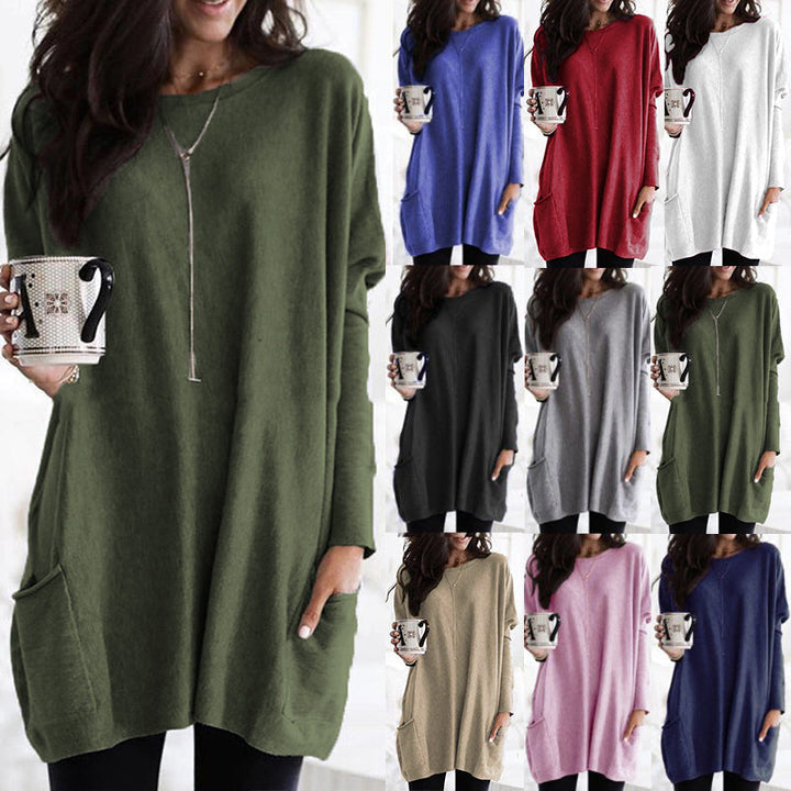 Trendy Oversized Warme Dames Tuniek Jurk met Zakken